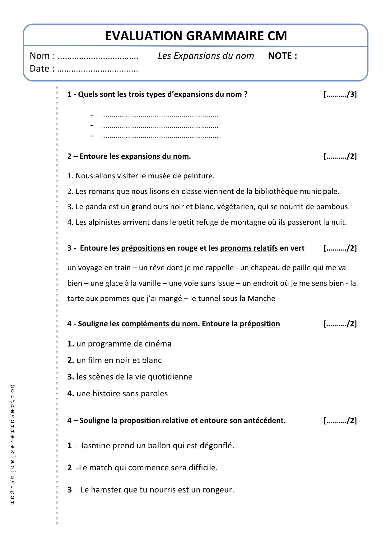 Evaluations Français CM1-CM2 | Bout de Gomme