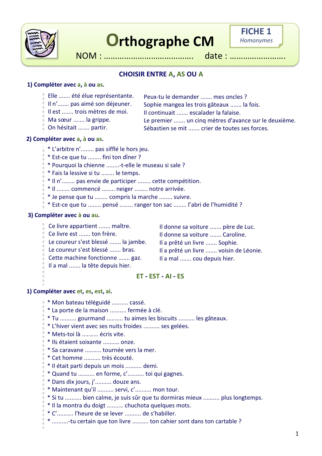 Fiches Orthographe Les Homonymes Grammaticaux Bout De Gomme