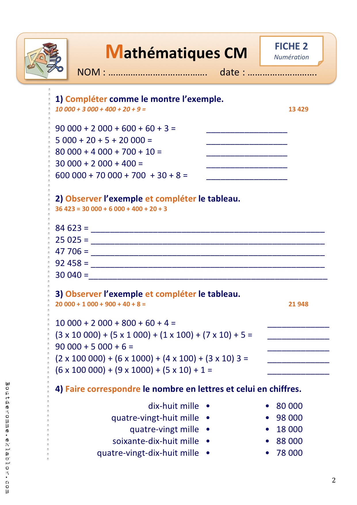 Exercices Numeration Cm2 Bout De Gomme