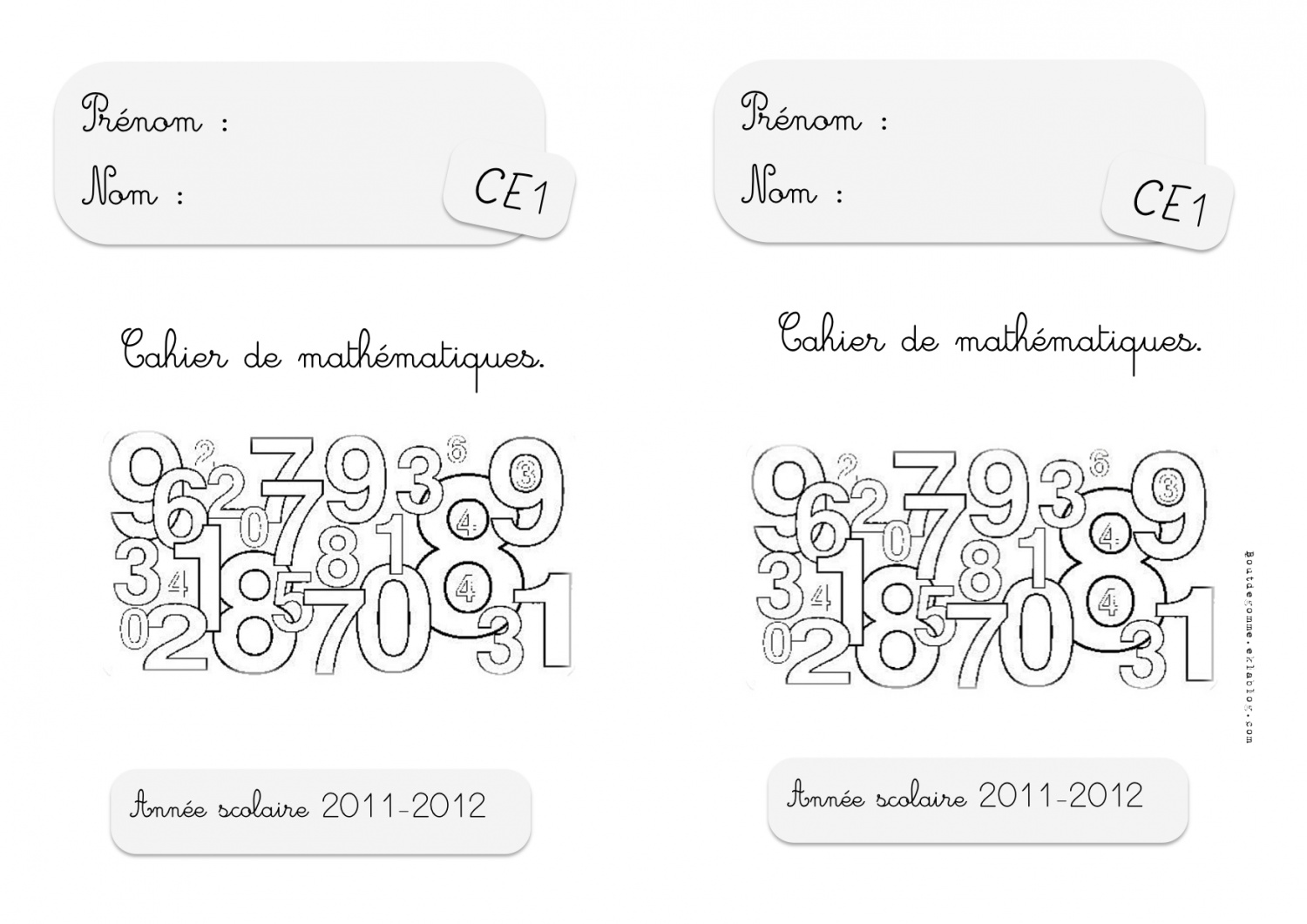 Page De Garde Exercices Maths Pages de garde CE1 et CP 2011-2012 | Bout de Gomme