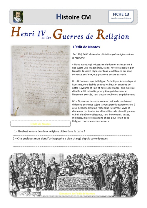 Mise à jour Henri IV et les guerres de religion