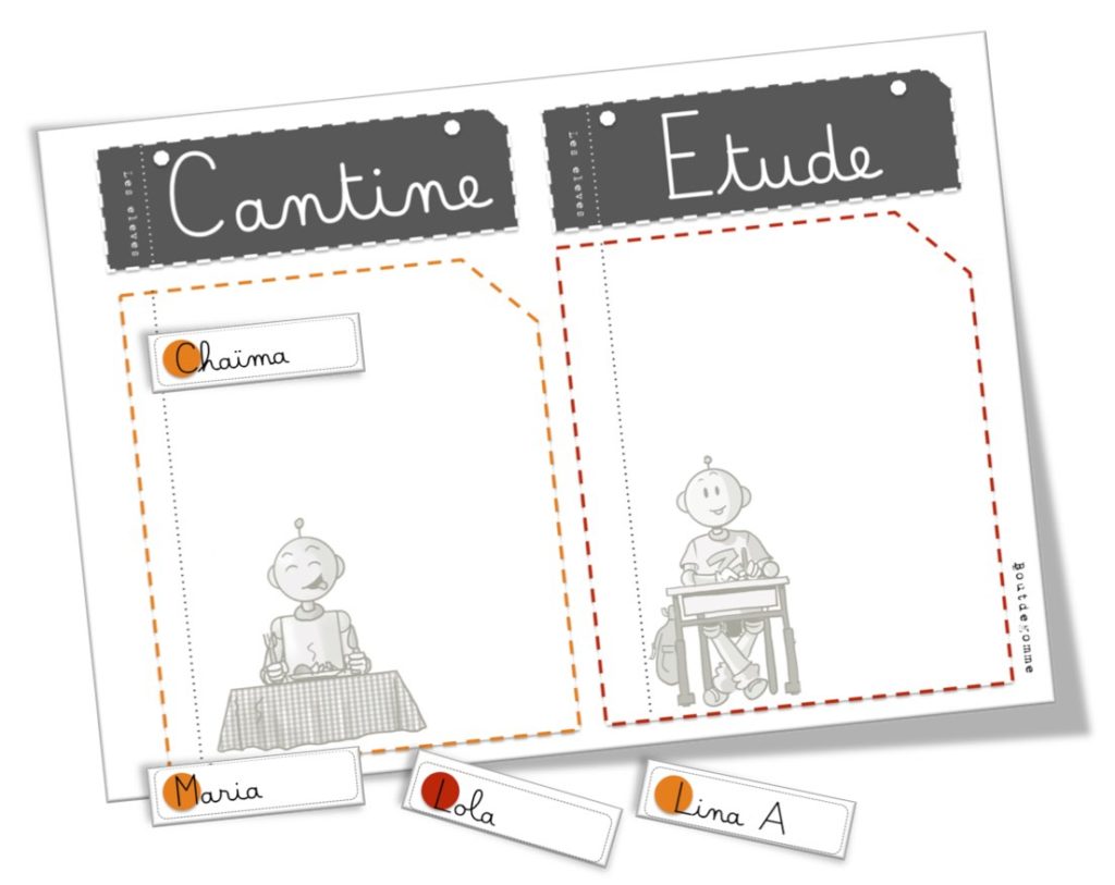 Affichage cantine, garderie et étude | Bout de Gomme